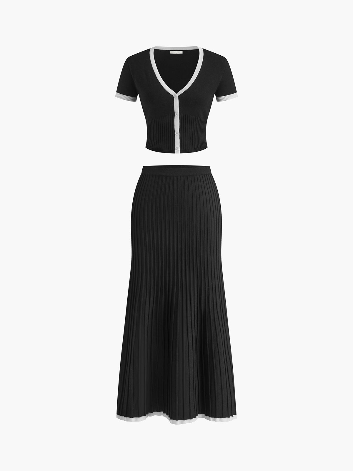 Minimalism Contrast Trim Sweater Skirt Set - Chic Rio