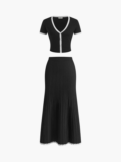 Minimalism Contrast Trim Sweater Skirt Set - Chic Rio
