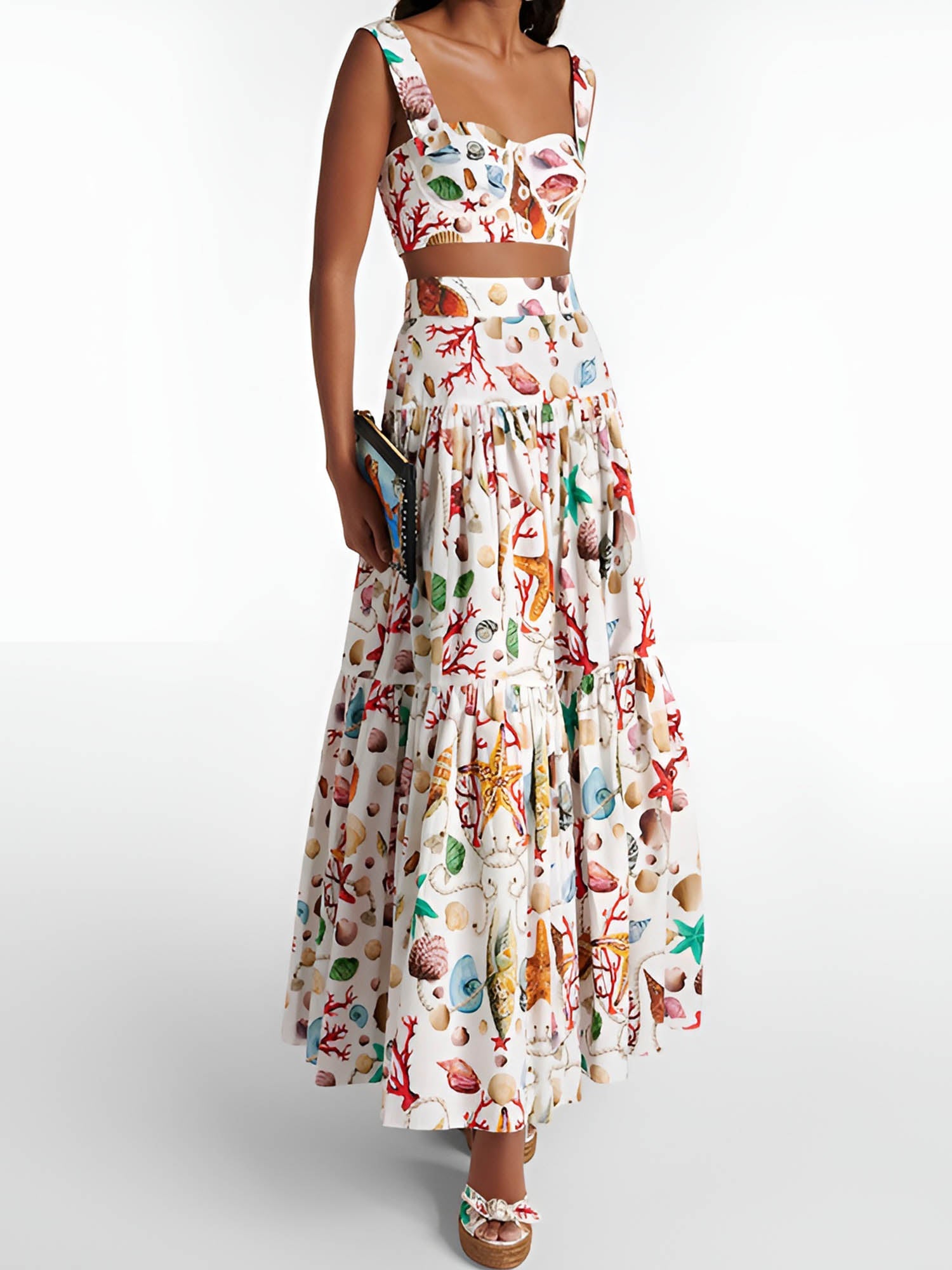 Printed Pleated Skirt Set - Chic Rio