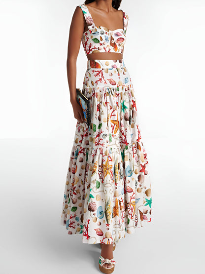 Printed Pleated Skirt Set - Chic Rio