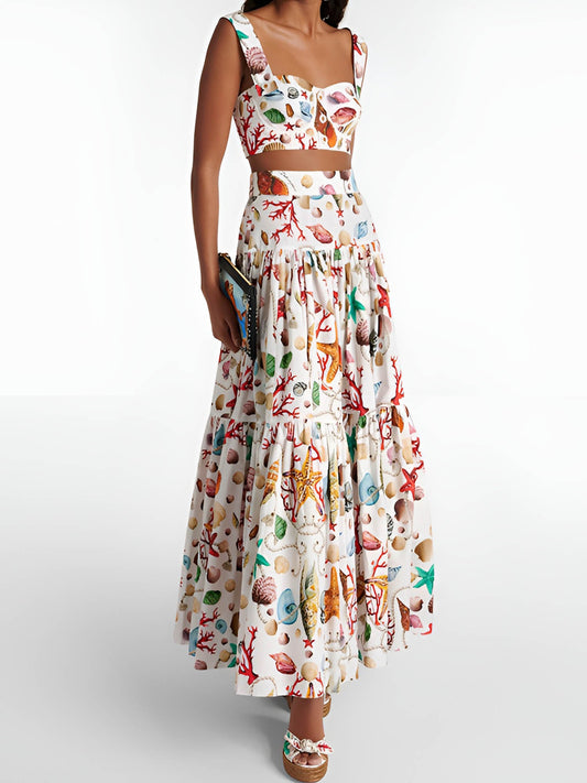 Printed Pleated Skirt Set - Chic Rio