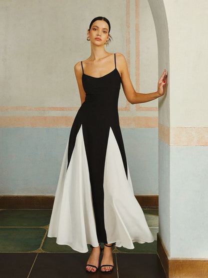 Color Block Spaghetti Strap Long Dress - Chic Rio