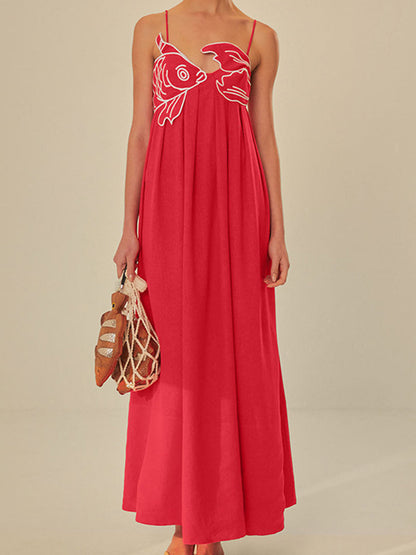 Embroidered Fish Semi-Sheer Cami Dress - Chic Rio