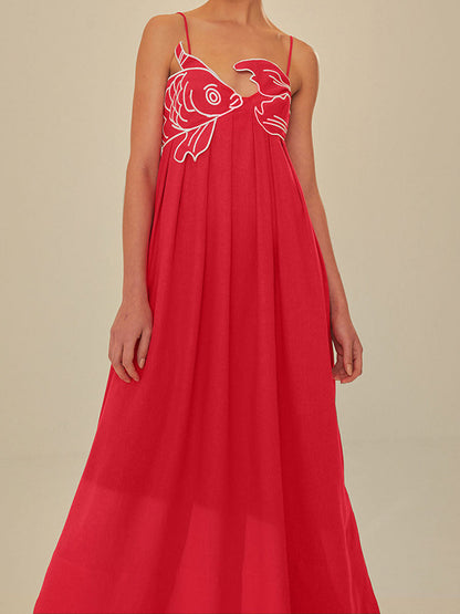 Embroidered Fish Semi-Sheer Cami Dress - Chic Rio