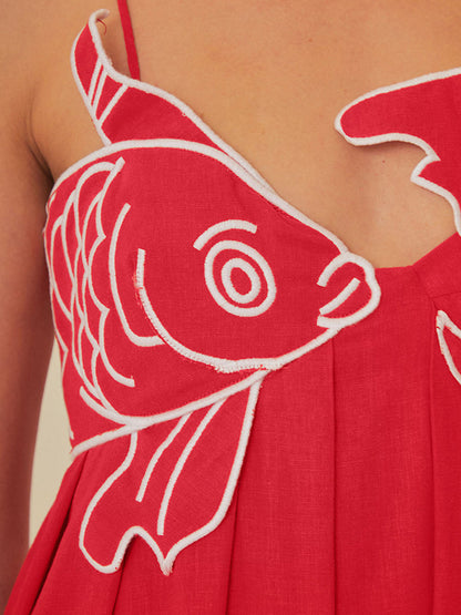 Embroidered Fish Semi-Sheer Cami Dress - Chic Rio
