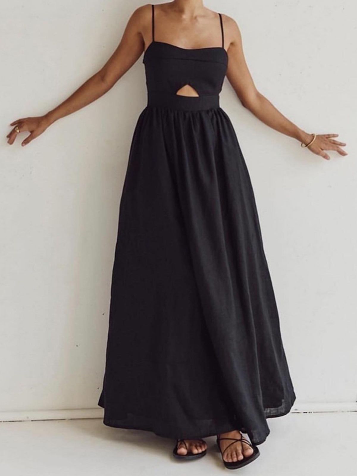 Cotton Sleeveless Pockets Cutout Long Dress - Chic Rio