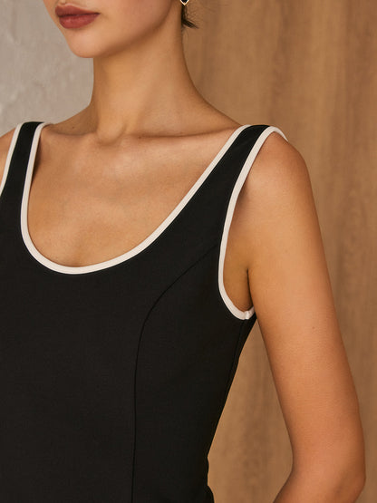 Contrast Trim Piping Zipper Dress - Chic Rio