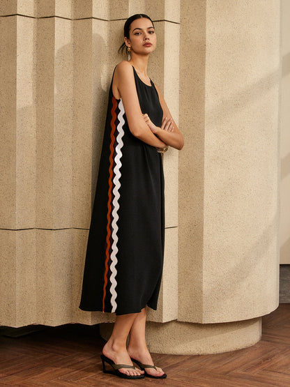 Contrast Trim Split Sleeveless Dress - Chic Rio