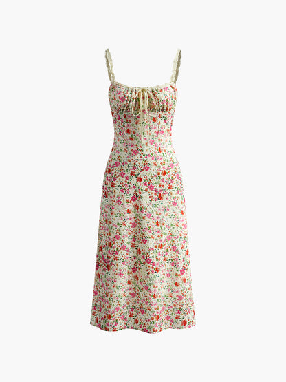 Floral Print Trim Cami Midi Dress - Chic Rio