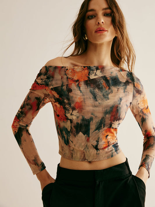 Retro Asymmetrical Collar Crop T-Shirt - Chic Rio