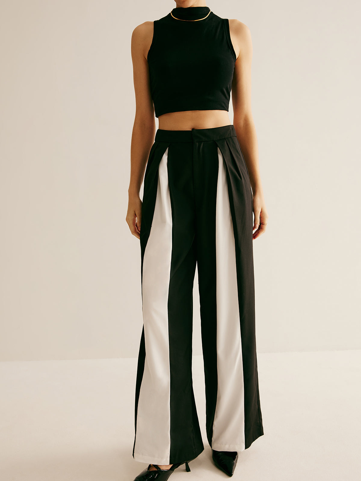 Pleated Patchwork Wide-Leg Pants - Chic Rio