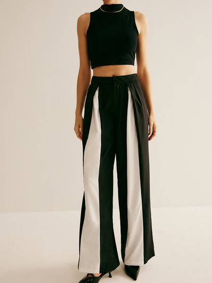Pleated Patchwork Wide-Leg Pants - Chic Rio