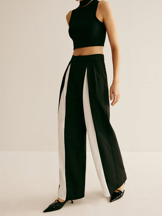 Pleated Patchwork Wide-Leg Pants - Chic Rio