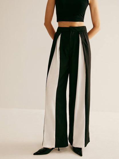 Pleated Patchwork Wide-Leg Pants - Chic Rio