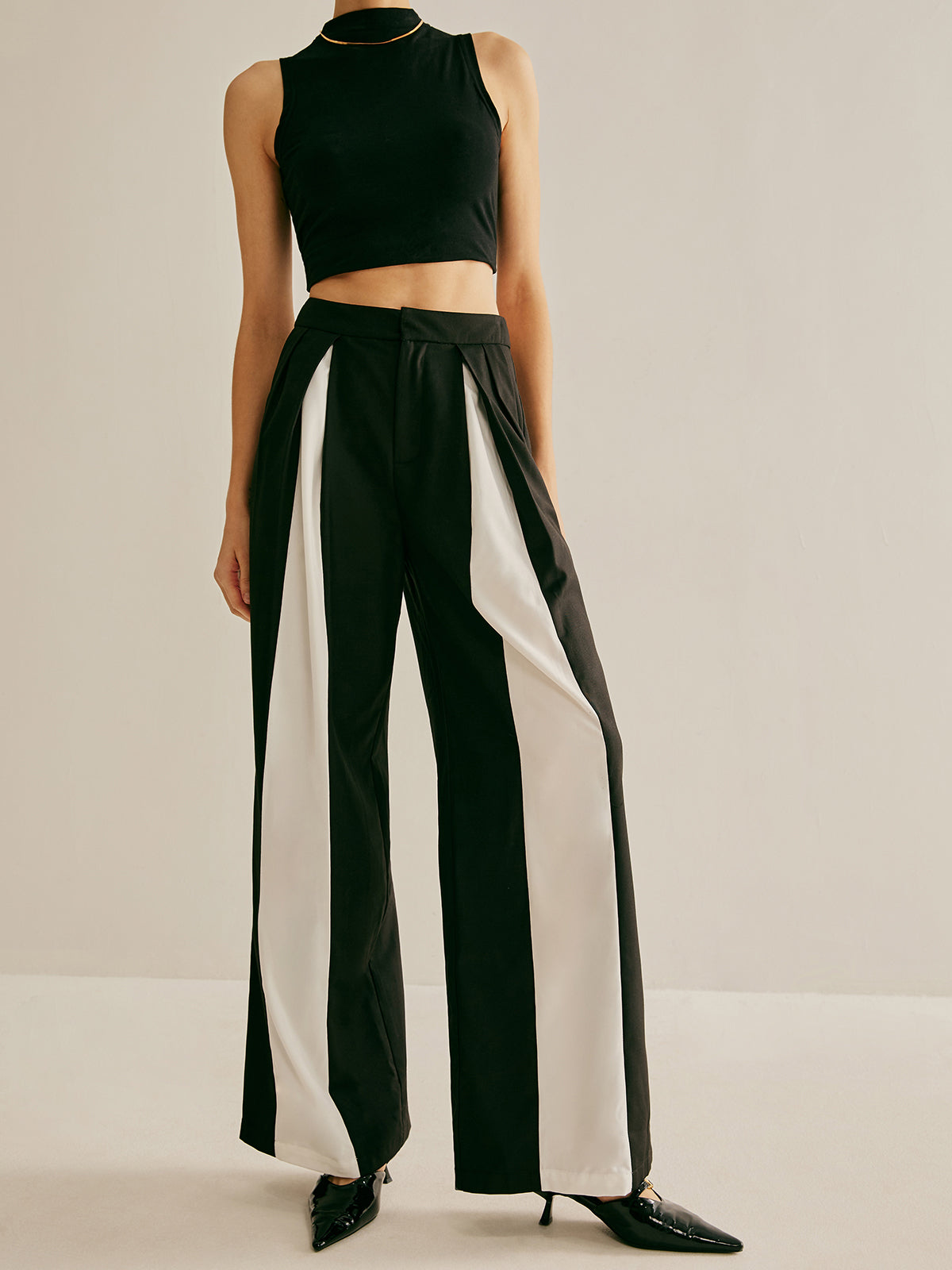 Pleated Patchwork Wide-Leg Pants - Chic Rio