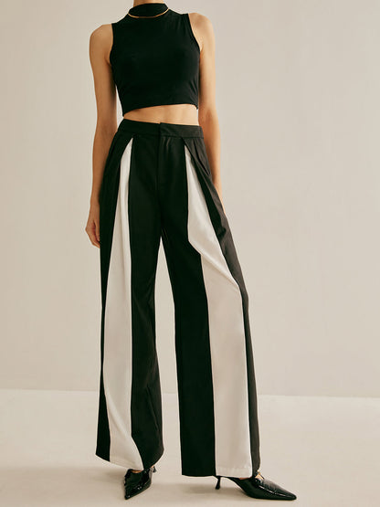 Pleated Patchwork Wide-Leg Pants - Chic Rio