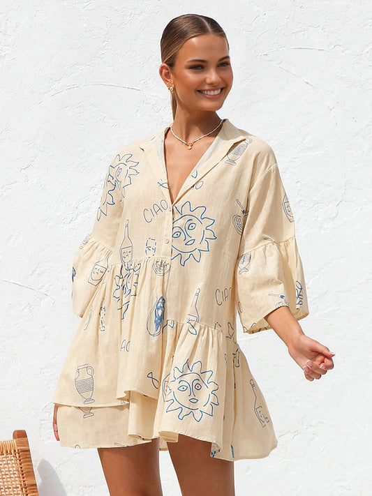 Oversized Sun Print Short Dress - Chic Rio