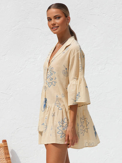 Oversized Sun Print Short Dress - Chic Rio