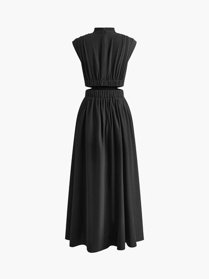 Mock Neck Cut Out Long Dress - Chic Rio