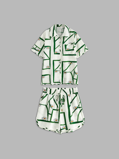 Print Drawstring Shorts Set - Chic Rio