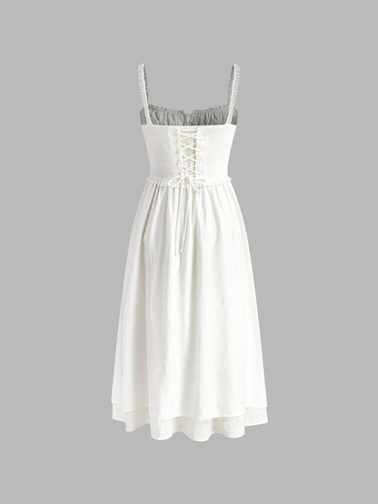 Ruffle Hem Cami Plain Midi Dress - Chic Rio