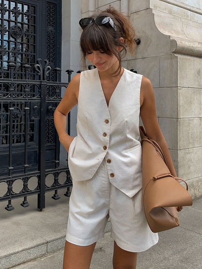 Cotton & Linen Pockets Shorts Set - Chic Rio