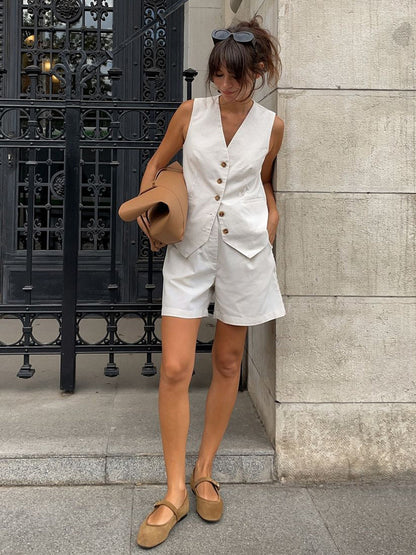 Cotton & Linen Pockets Shorts Set - Chic Rio