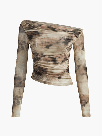 Semi-Sheer Tulle Mesh Off Shoulder Long Sleeve Crop Top - Chic Rio