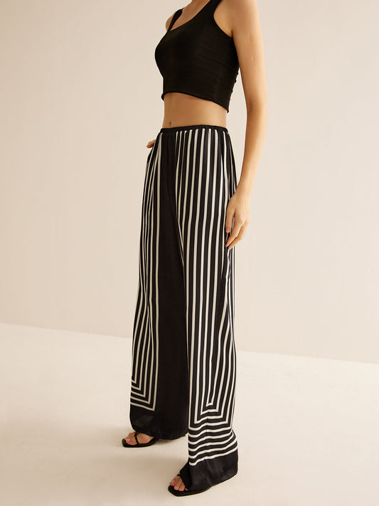 Geometric Pinstripe Satin Pants - Chic Rio
