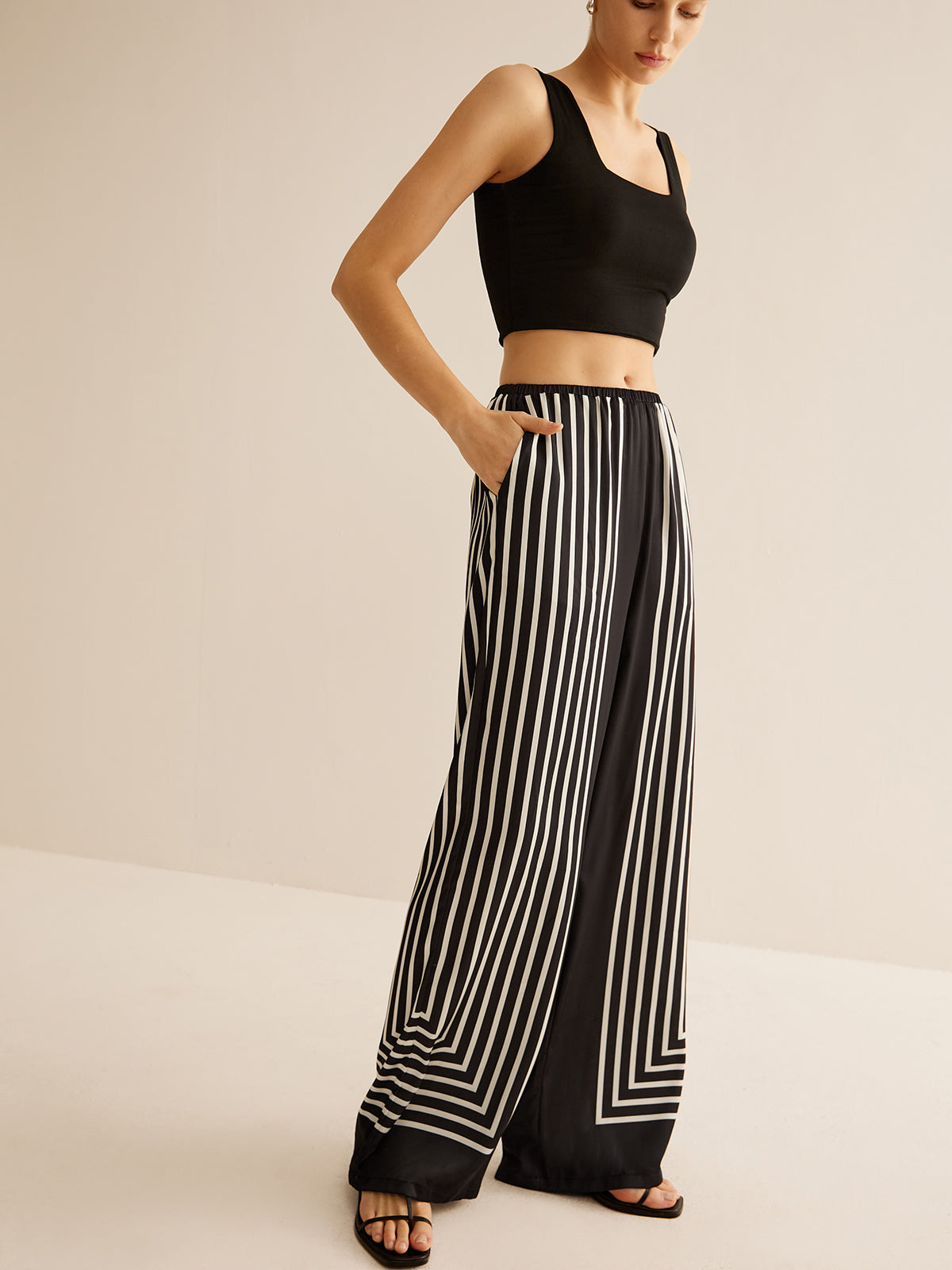 Geometric Pinstripe Satin Pants - Chic Rio