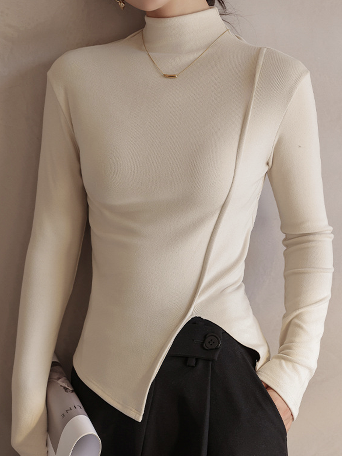 Piping Slit Jersey Slim T-Shirt - Chic Rio