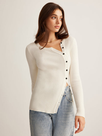Plain Asymmetrical Breasted Sweater - Chic Rio