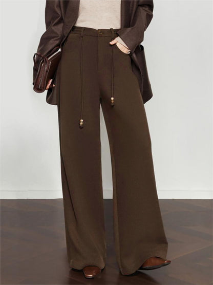 Drawstring Wide-Leg Draped Pants - Chic Rio
