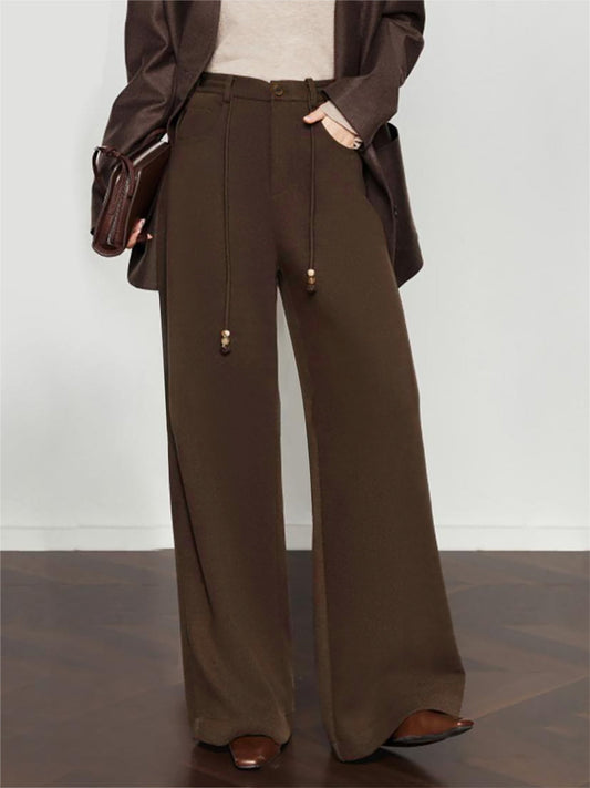 Drawstring Wide-Leg Draped Pants - Chic Rio