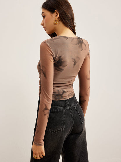 Tye Dye Floral Printed Mesh T-Shirt - Chic Rio
