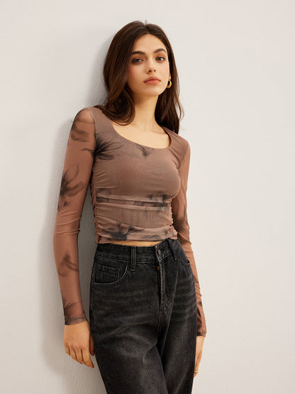 Tye Dye Floral Printed Mesh T-Shirt - Chic Rio