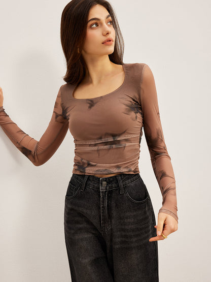Tye Dye Floral Printed Mesh T-Shirt - Chic Rio