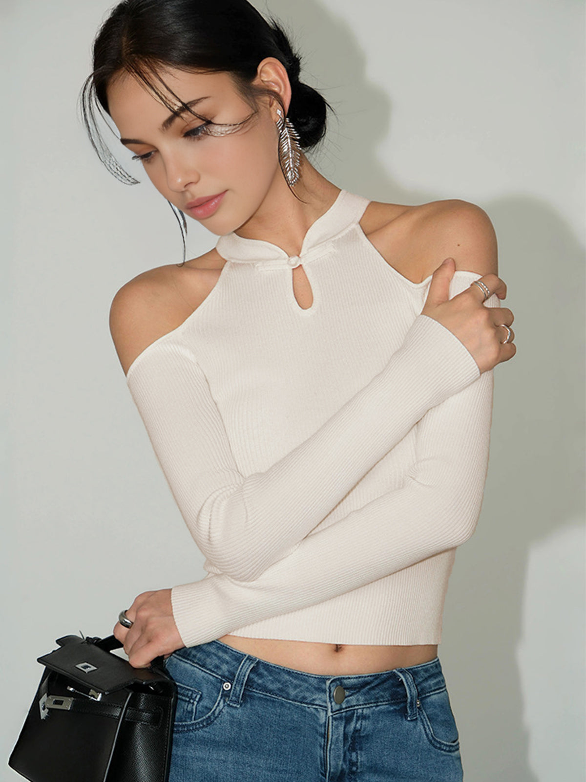 Cold-Shoulder Knot Jersey Top - Chic Rio