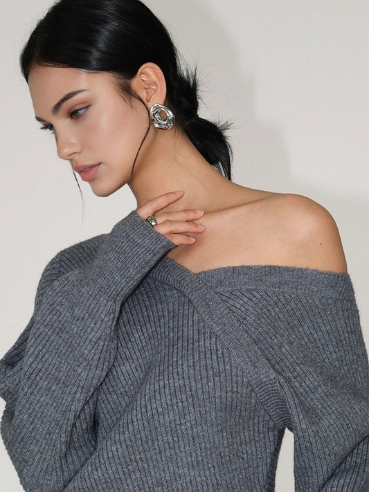Asymmetrical Criss Cross Ribbed Sweater - Chic Rio