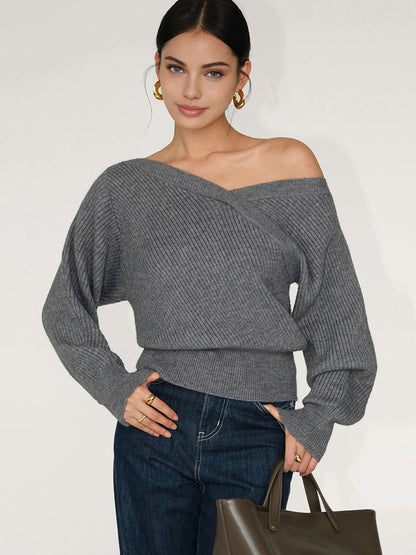 Asymmetrical Criss Cross Ribbed Sweater - Chic Rio