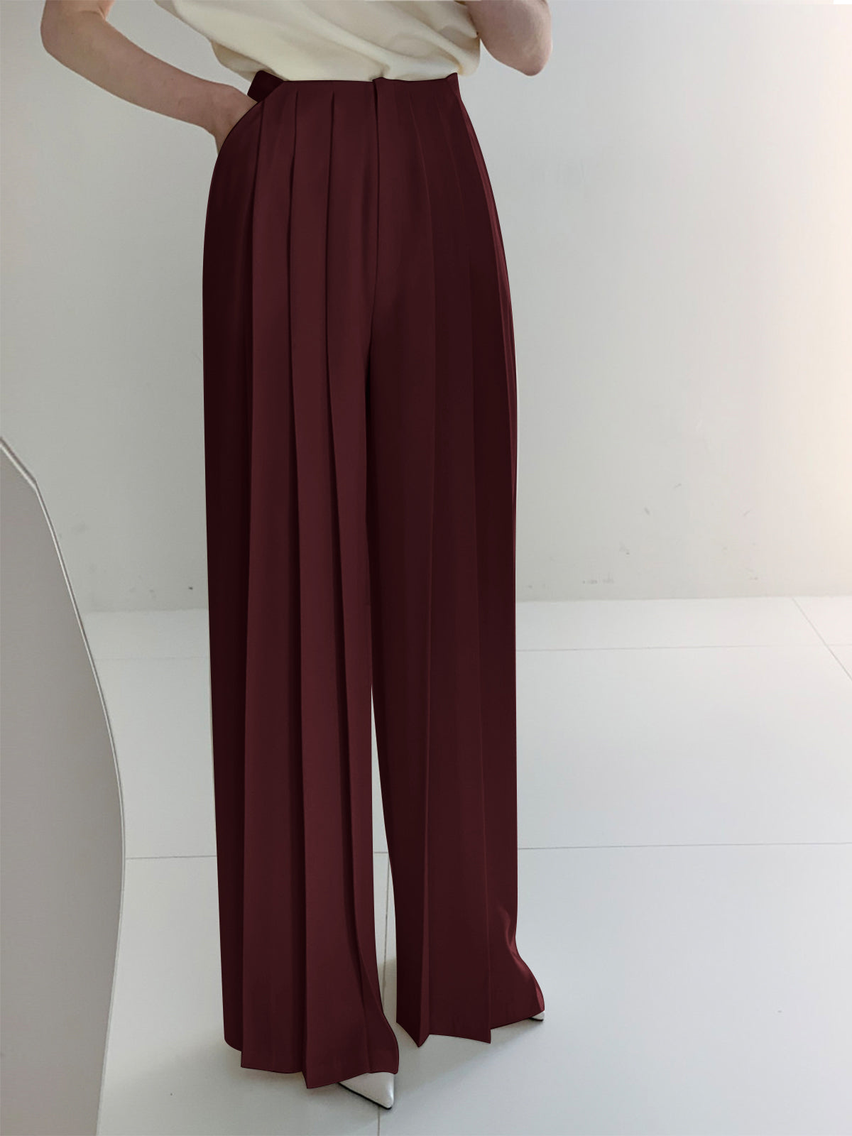 Pleated High Waist Wide Leg Pants - Chic Rio