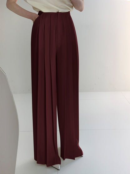 Pleated High Waist Wide Leg Pants - Chic Rio