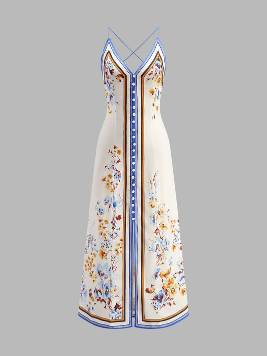 Casual Floral Printed Halter Long Dress - Chic Rio