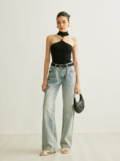 Ring Detail Ribbed Halter Top - Chic Rio