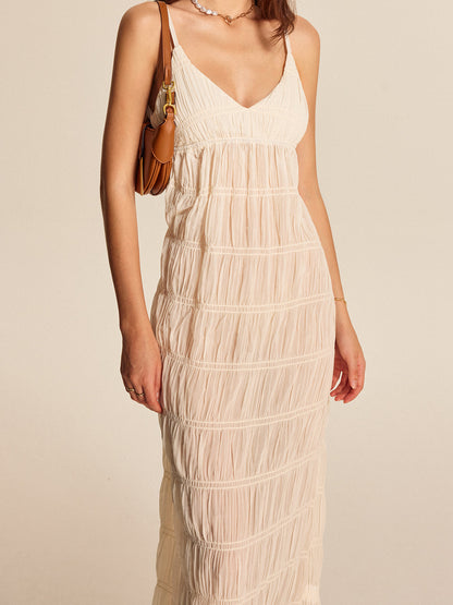 Semi-Sheer Strappy Pleated Dress - Chic Rio