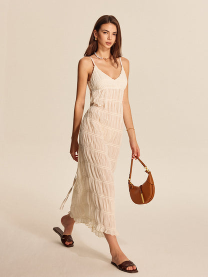 Semi-Sheer Strappy Pleated Dress - Chic Rio
