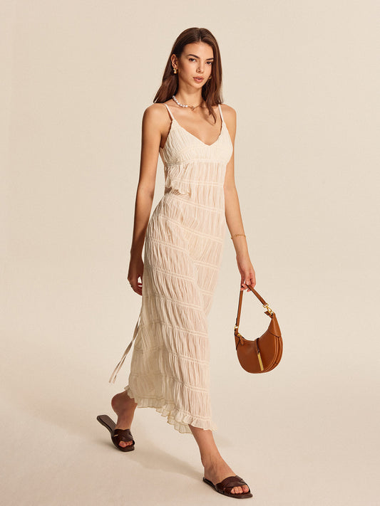 Semi-Sheer Strappy Pleated Dress - Chic Rio