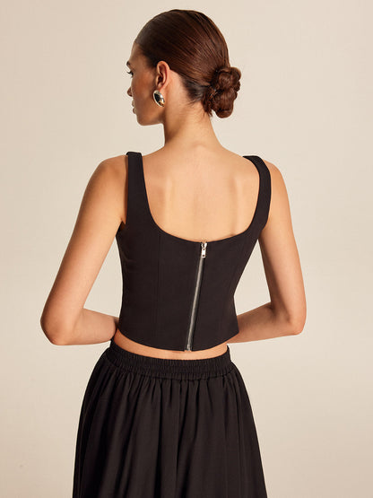 Floral Crystal Back Zipper Top - Chic Rio