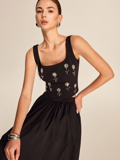 Floral Crystal Back Zipper Top - Chic Rio