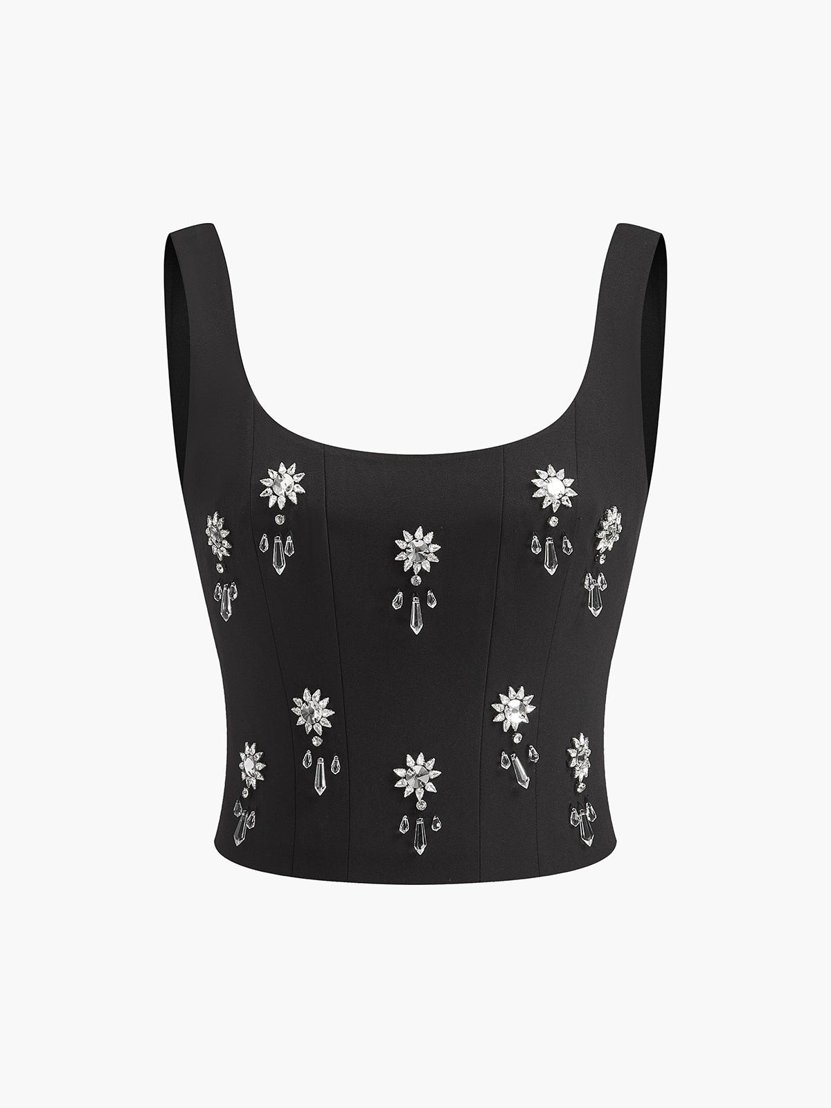Floral Crystal Back Zipper Top - Chic Rio